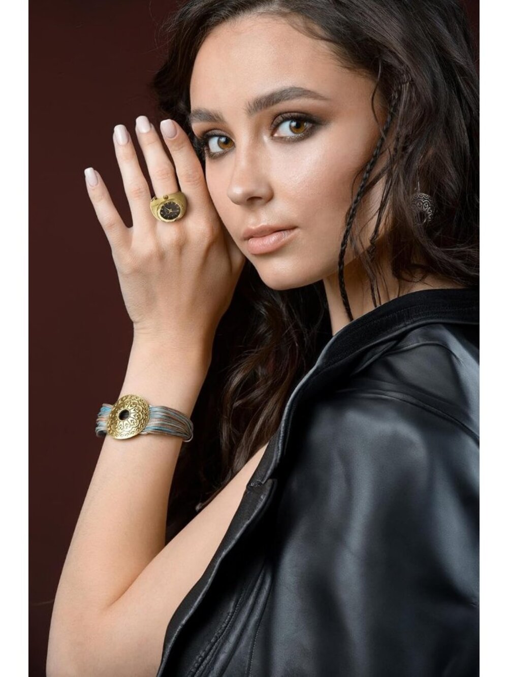 Women's Gold Adjustable Ring Quartz Analog Mini Crystal Dial Wrist Watches - Picture 2 of 6